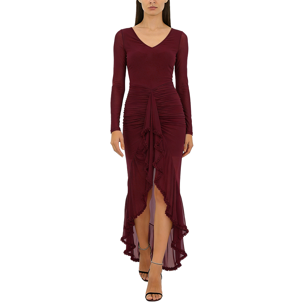 Women’s Fashion V-neck Sheer Ruffle Skirt Dress