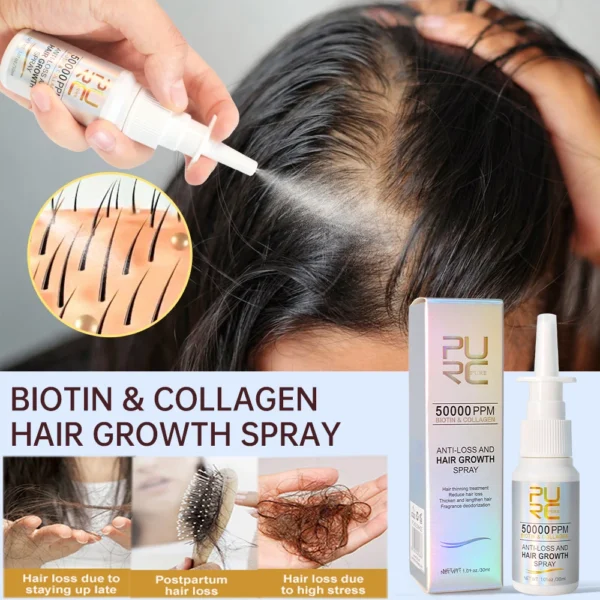 Hair Care Products Biotin & Collagen Hair Growth Spray Fast Hair Regrowth Thicken Serum Anti Loss Scalp Treatment Hair Care